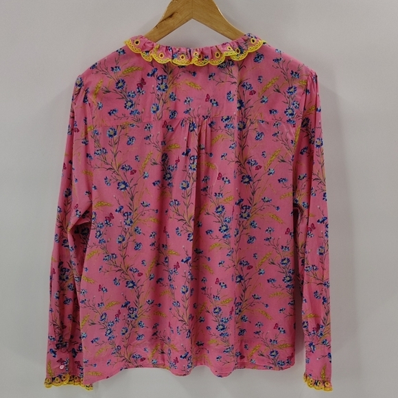 J. Crew Liberty London Fabric Cotton Pink Floral Wheat Blouse Size XXL - Picture 6 of 6